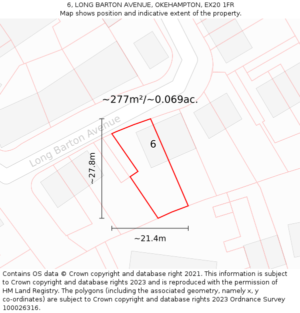 6, LONG BARTON AVENUE, OKEHAMPTON, EX20 1FR: Plot and title map