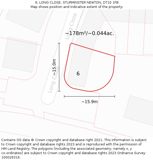 6, LONG CLOSE, STURMINSTER NEWTON, DT10 1FB: Plot and title map