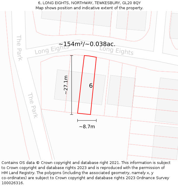 6, LONG EIGHTS, NORTHWAY, TEWKESBURY, GL20 8QY: Plot and title map
