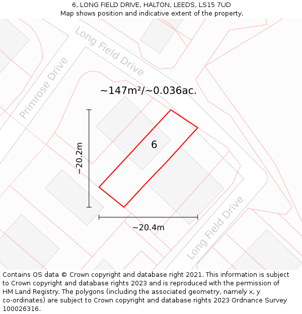 6, LONG FIELD DRIVE, HALTON, LEEDS, LS15 7UD: Plot and title map