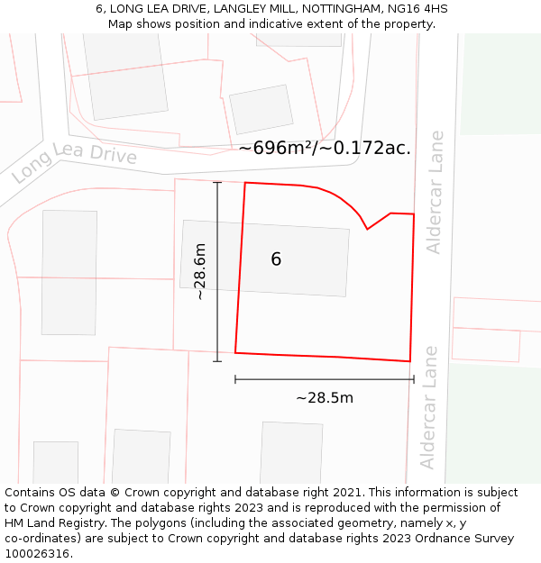6, LONG LEA DRIVE, LANGLEY MILL, NOTTINGHAM, NG16 4HS: Plot and title map