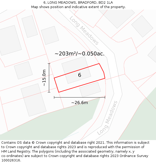 6, LONG MEADOWS, BRADFORD, BD2 1LA: Plot and title map