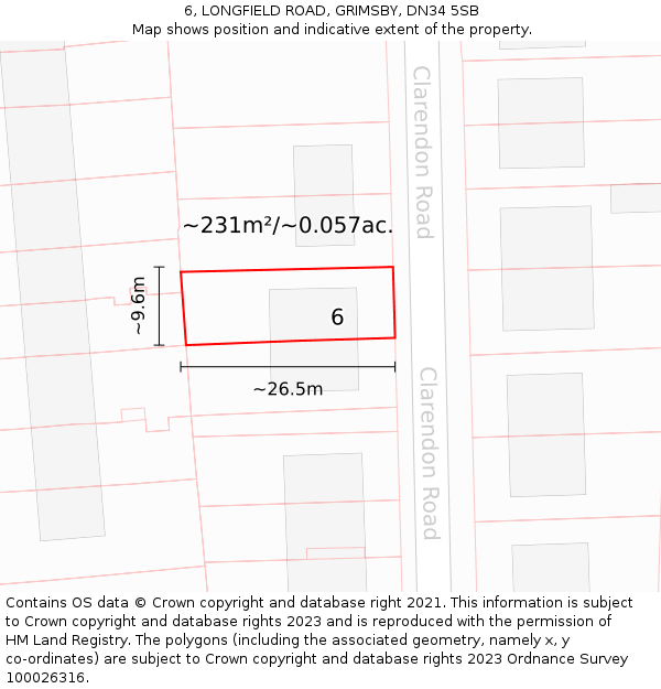 6, LONGFIELD ROAD, GRIMSBY, DN34 5SB: Plot and title map