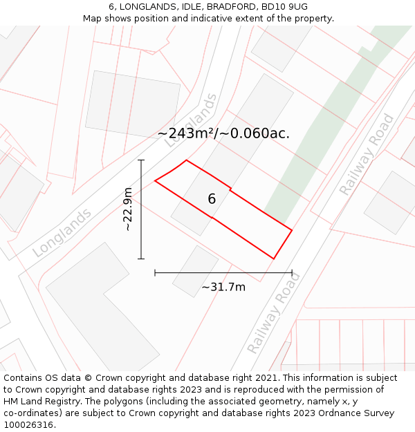 6, LONGLANDS, IDLE, BRADFORD, BD10 9UG: Plot and title map
