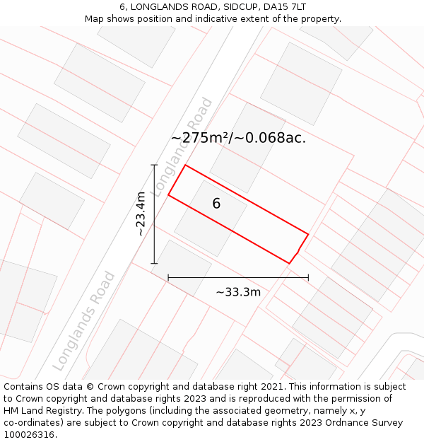 6, LONGLANDS ROAD, SIDCUP, DA15 7LT: Plot and title map