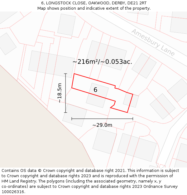6, LONGSTOCK CLOSE, OAKWOOD, DERBY, DE21 2RT: Plot and title map