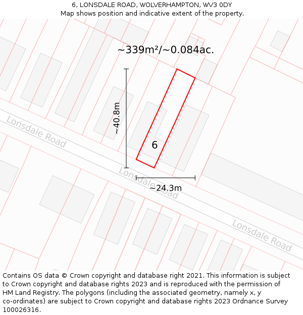 6, LONSDALE ROAD, WOLVERHAMPTON, WV3 0DY: Plot and title map