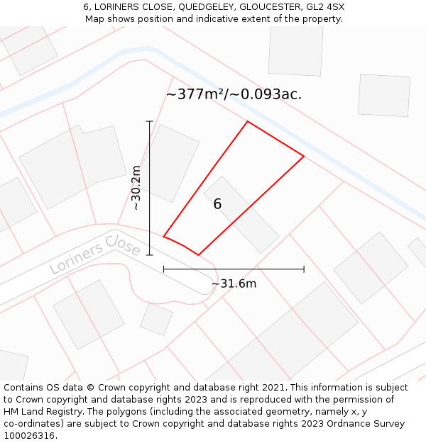 6, LORINERS CLOSE, QUEDGELEY, GLOUCESTER, GL2 4SX: Plot and title map