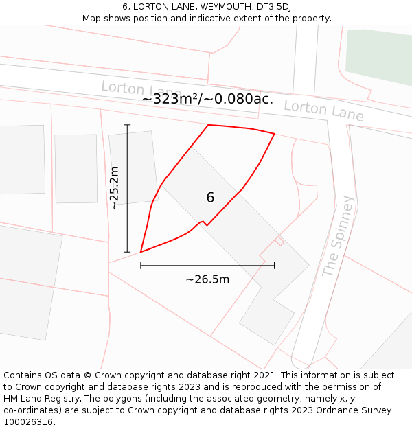 6, LORTON LANE, WEYMOUTH, DT3 5DJ: Plot and title map