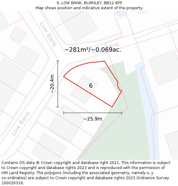 6, LOW BANK, BURNLEY, BB12 6PP: Plot and title map