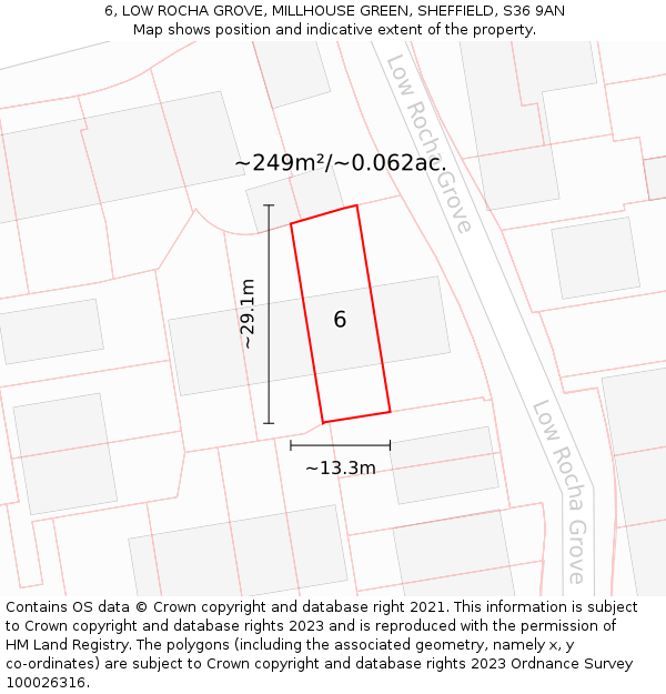 6, LOW ROCHA GROVE, MILLHOUSE GREEN, SHEFFIELD, S36 9AN: Plot and title map