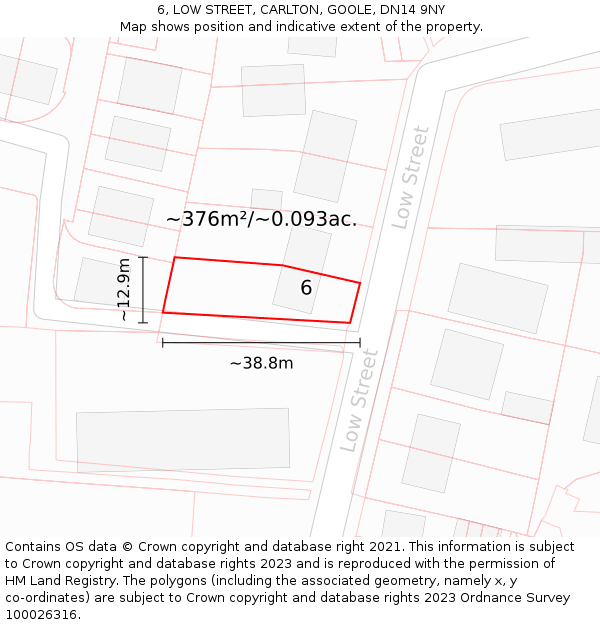 6, LOW STREET, CARLTON, GOOLE, DN14 9NY: Plot and title map