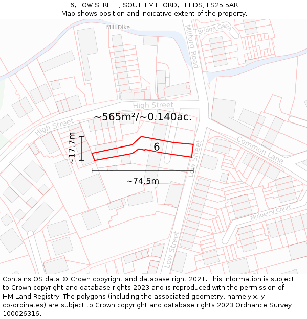 6, LOW STREET, SOUTH MILFORD, LEEDS, LS25 5AR: Plot and title map