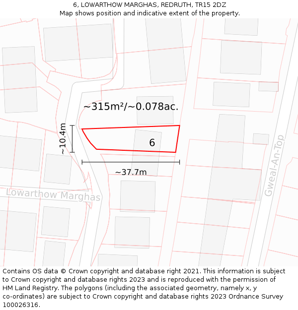 6, LOWARTHOW MARGHAS, REDRUTH, TR15 2DZ: Plot and title map
