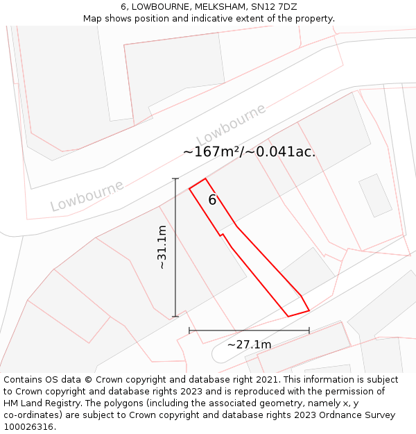 6, LOWBOURNE, MELKSHAM, SN12 7DZ: Plot and title map