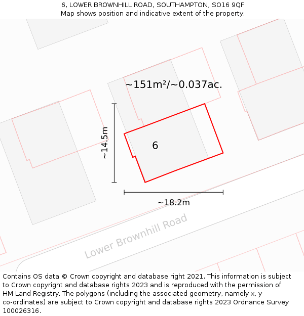 6, LOWER BROWNHILL ROAD, SOUTHAMPTON, SO16 9QF: Plot and title map