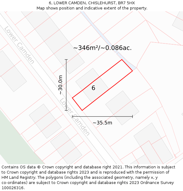 6, LOWER CAMDEN, CHISLEHURST, BR7 5HX: Plot and title map