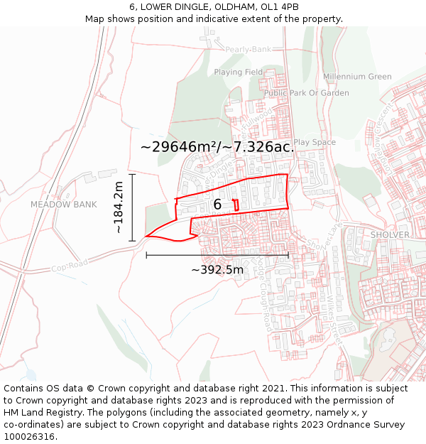 6, LOWER DINGLE, OLDHAM, OL1 4PB: Plot and title map