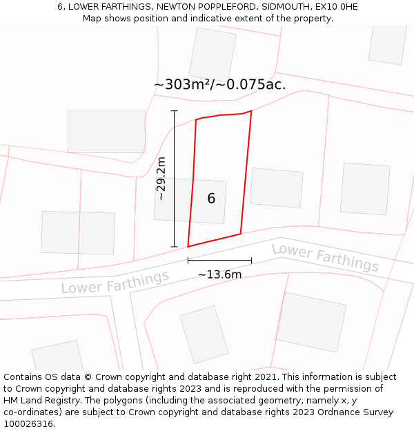 6, LOWER FARTHINGS, NEWTON POPPLEFORD, SIDMOUTH, EX10 0HE: Plot and title map
