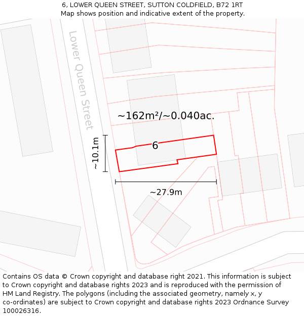 6, LOWER QUEEN STREET, SUTTON COLDFIELD, B72 1RT: Plot and title map