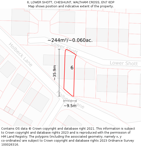 6, LOWER SHOTT, CHESHUNT, WALTHAM CROSS, EN7 6DP: Plot and title map