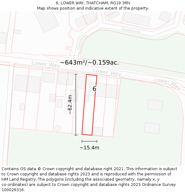6, LOWER WAY, THATCHAM, RG19 3RN: Plot and title map