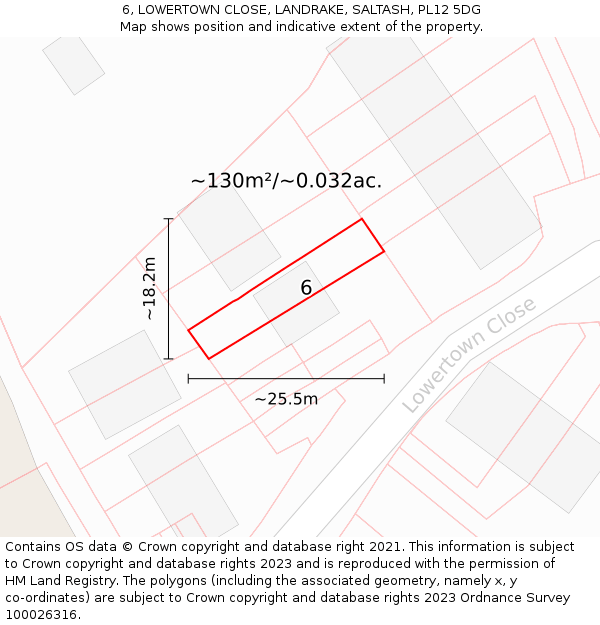6, LOWERTOWN CLOSE, LANDRAKE, SALTASH, PL12 5DG: Plot and title map