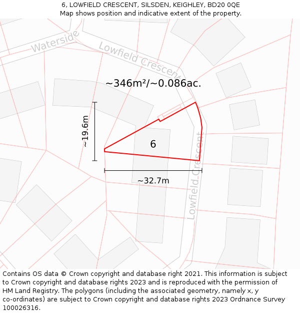 6, LOWFIELD CRESCENT, SILSDEN, KEIGHLEY, BD20 0QE: Plot and title map