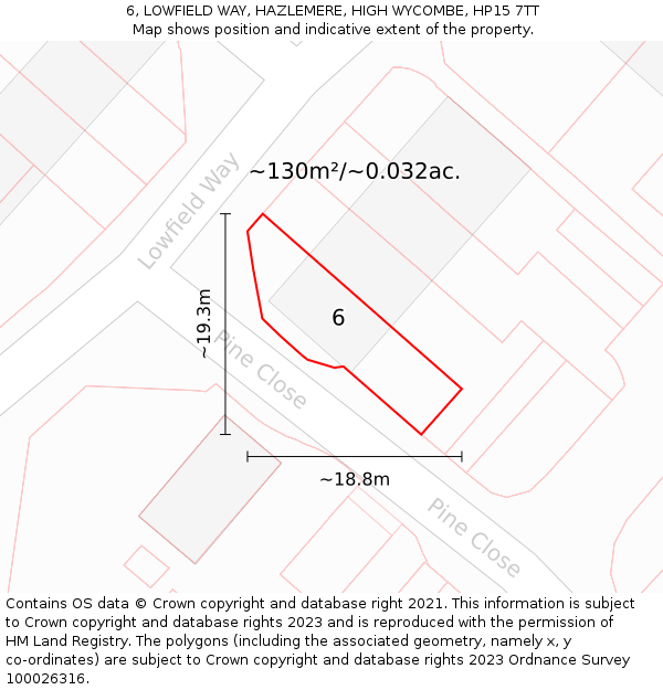 6, LOWFIELD WAY, HAZLEMERE, HIGH WYCOMBE, HP15 7TT: Plot and title map