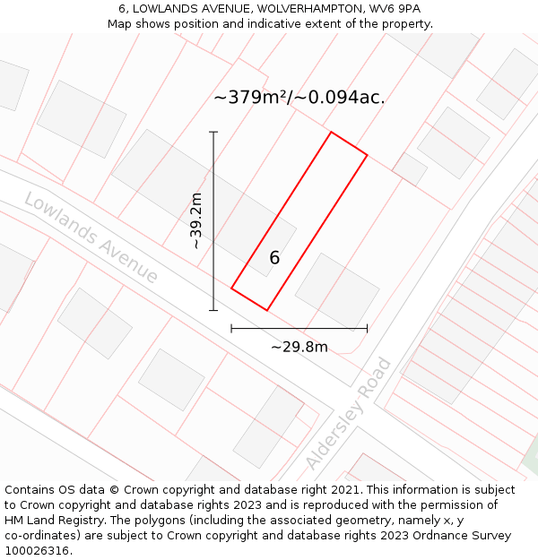 6, LOWLANDS AVENUE, WOLVERHAMPTON, WV6 9PA: Plot and title map