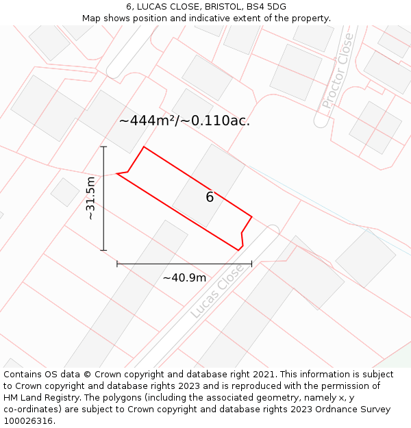 6, LUCAS CLOSE, BRISTOL, BS4 5DG: Plot and title map