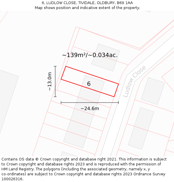 6, LUDLOW CLOSE, TIVIDALE, OLDBURY, B69 1AA: Plot and title map