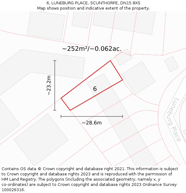 6, LUNEBURG PLACE, SCUNTHORPE, DN15 8XS: Plot and title map