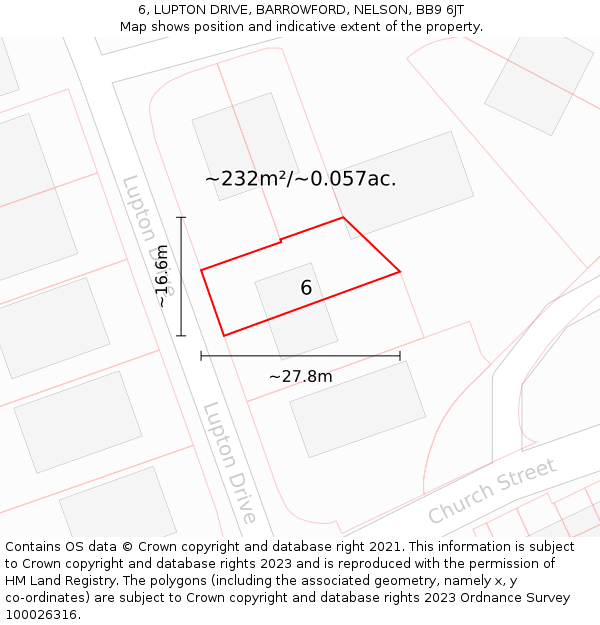 6, LUPTON DRIVE, BARROWFORD, NELSON, BB9 6JT: Plot and title map