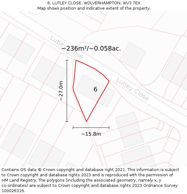 6, LUTLEY CLOSE, WOLVERHAMPTON, WV3 7EX: Plot and title map