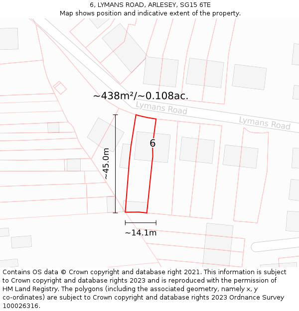6, LYMANS ROAD, ARLESEY, SG15 6TE: Plot and title map