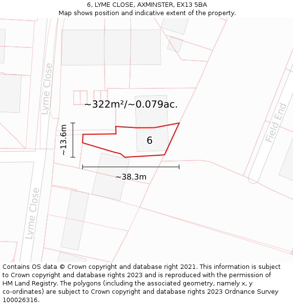 6, LYME CLOSE, AXMINSTER, EX13 5BA: Plot and title map