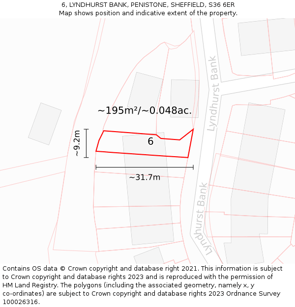 6, LYNDHURST BANK, PENISTONE, SHEFFIELD, S36 6ER: Plot and title map