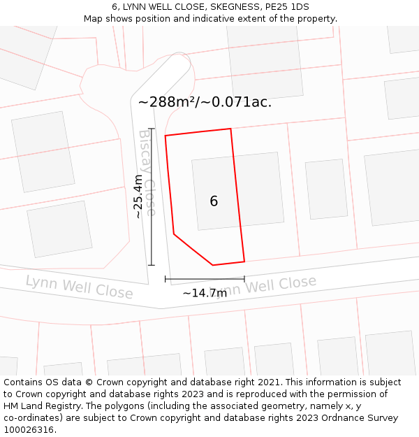 6, LYNN WELL CLOSE, SKEGNESS, PE25 1DS: Plot and title map