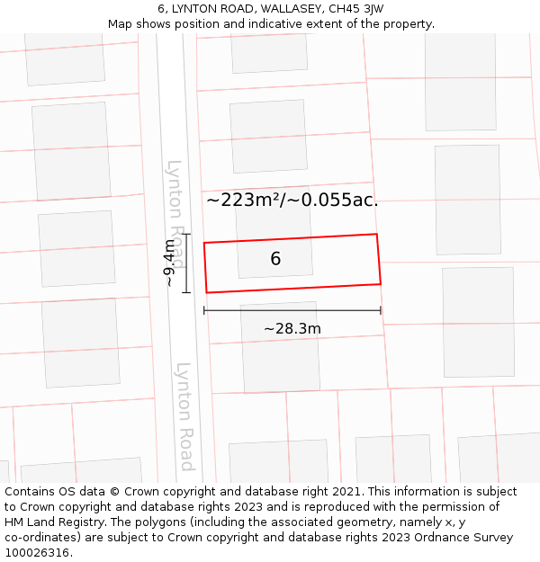 6, LYNTON ROAD, WALLASEY, CH45 3JW: Plot and title map