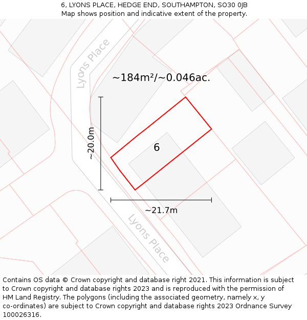 6, LYONS PLACE, HEDGE END, SOUTHAMPTON, SO30 0JB: Plot and title map