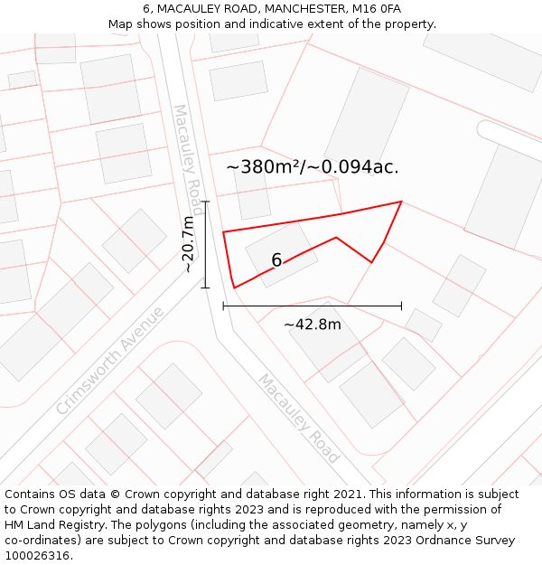 6, MACAULEY ROAD, MANCHESTER, M16 0FA: Plot and title map