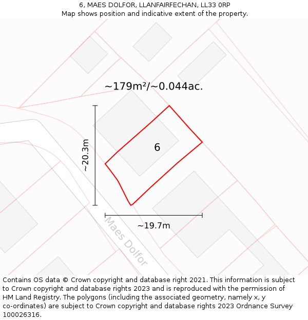 6, MAES DOLFOR, LLANFAIRFECHAN, LL33 0RP: Plot and title map