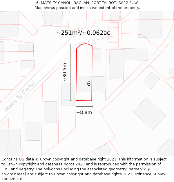 6, MAES TY CANOL, BAGLAN, PORT TALBOT, SA12 8UW: Plot and title map