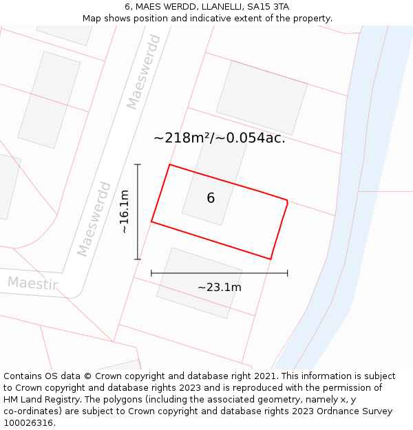 6, MAES WERDD, LLANELLI, SA15 3TA: Plot and title map