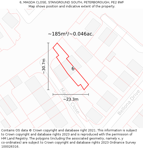 6, MAGDA CLOSE, STANGROUND SOUTH, PETERBOROUGH, PE2 8WF: Plot and title map