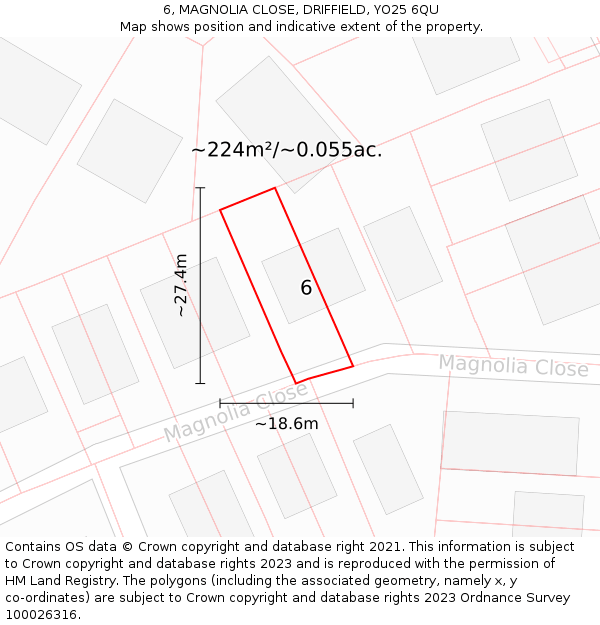 6, MAGNOLIA CLOSE, DRIFFIELD, YO25 6QU: Plot and title map