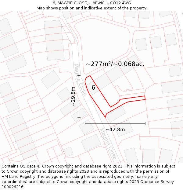 6, MAGPIE CLOSE, HARWICH, CO12 4WG: Plot and title map