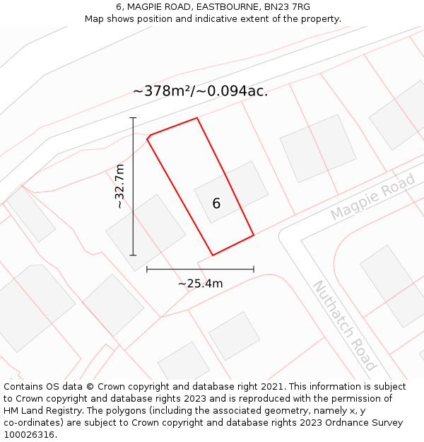 6, MAGPIE ROAD, EASTBOURNE, BN23 7RG: Plot and title map