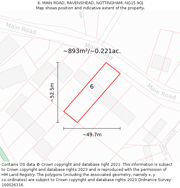 6, MAIN ROAD, RAVENSHEAD, NOTTINGHAM, NG15 9GJ: Plot and title map